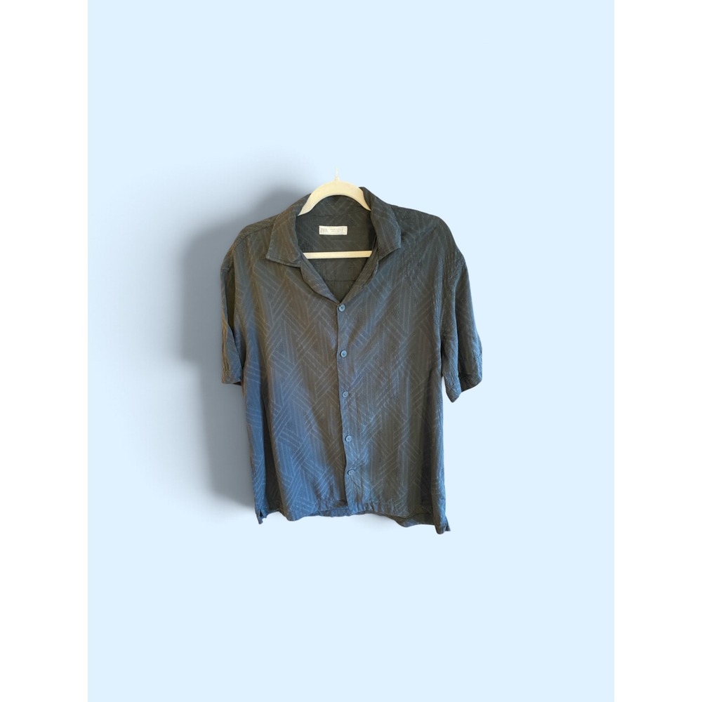 Men's Coastal Resort Shirt XL Charcoal Geometric Short Sleeve Button Up Zara
